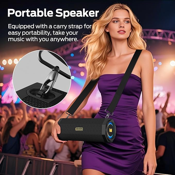 Monster Speaker S200 Wireless Portable Bluetooth Speaker, 24H Playtime, IPX6 Waterproof, 50W Stereo Sound, Bluetooth 5.4, Dual Bass Speakers, Perfect for Home, Parties, and Travel.Black
