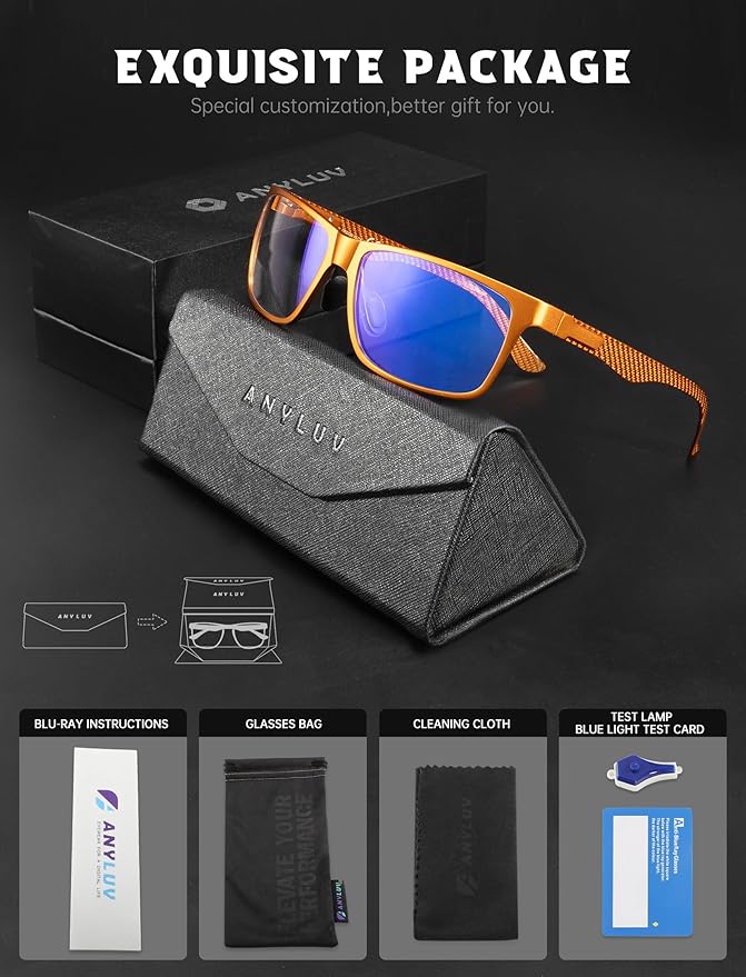 ANYLUV Carbon Fiber Reading Glasses for Men Women, Blue Light Blocking Computer Readers, Anti Glare Spring Hinge