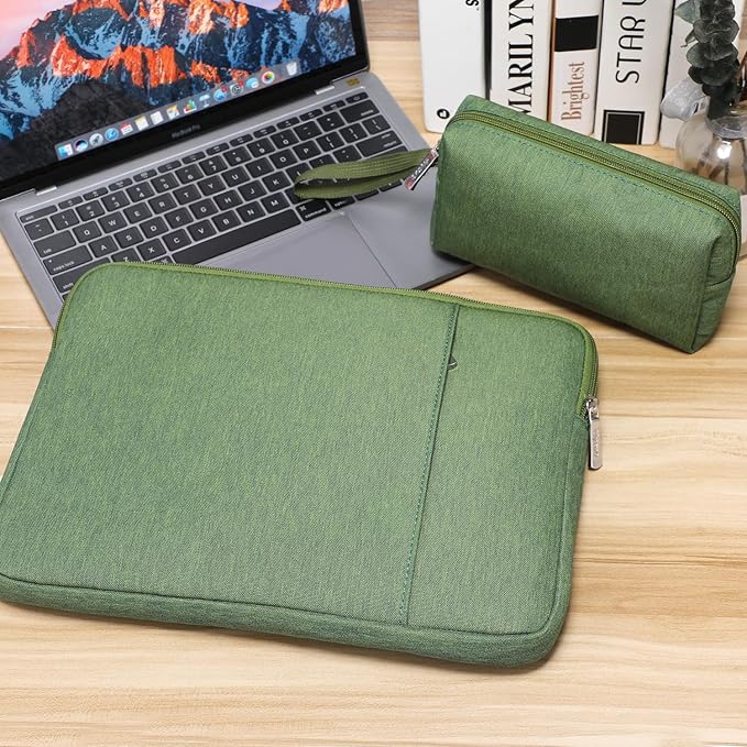 HYZUO 14-15 Inch Laptop Sleeve Bag Set for MacBook Air 15 M5 A3448 M4 M3 M2 2026-2023, MacBook Pro 15, XPS 14/15 Plus, 15" Surface Laptop, Notebook Case for 14" HP Lenovo Asus Acer, Grass Green