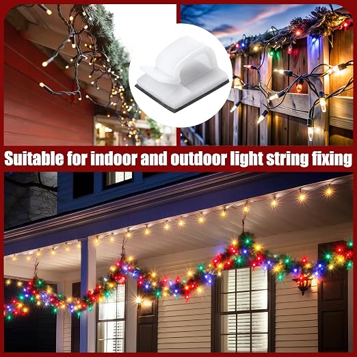 Blulu 100 Pcs Adhesive Cable Clips Bulk Wire Holder for Cord Organizer Clips Cable Management Outdoor Light Hooks for Christmas Wall String Lights Fairy Lights - Image 6
