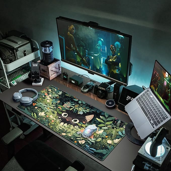 Canjoy Cute Black Cats Anime Mouse pad, 31.5x15.7inch Kawaii Computer Keyboard Mat Extended Large Gaming Mouse Pad with Non-Slip Rubber Base