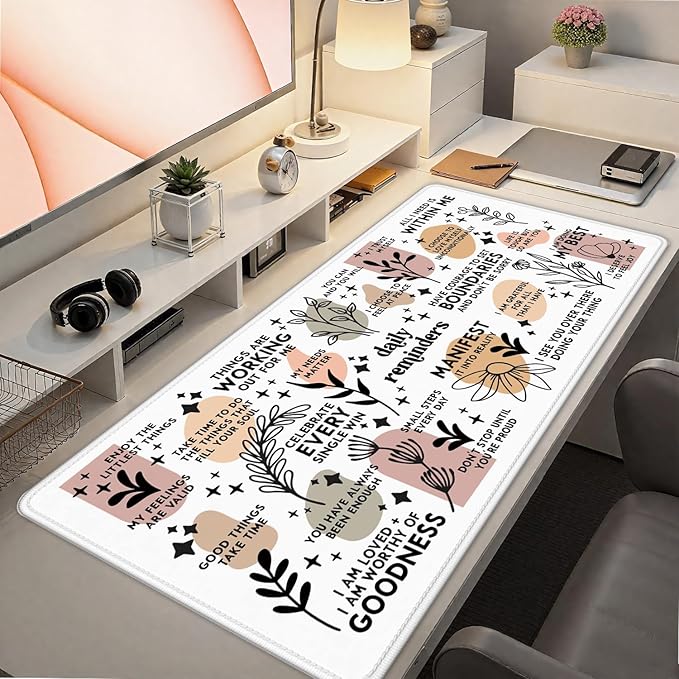Boho Inspirational Large Mouse Pad 31.5x15.7inch, Daily Reminders Mental Health Large Extended Computer Desk Mat Mousepad for Keyboard and Mouse, Office Desk Accessories