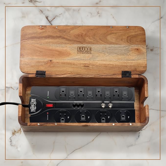 Large Cable Management Box - Acacia Wood - Cable Organizer Box and Power Strip Box for Electrical Cord Management - Hide Desk Cord and Floor Cables - Wire Storage and Organization for Cords - Image 9
