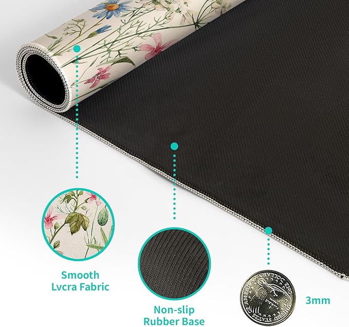 Flower Gaming Mouse Pad Large Mouse Pad for Keyboard and Mousepad Desk Mat with 3mm Non-Slip Base and Stitched Edge for Gaming and Office Computer Mat Protector Mat 27.6x11.8 Inch