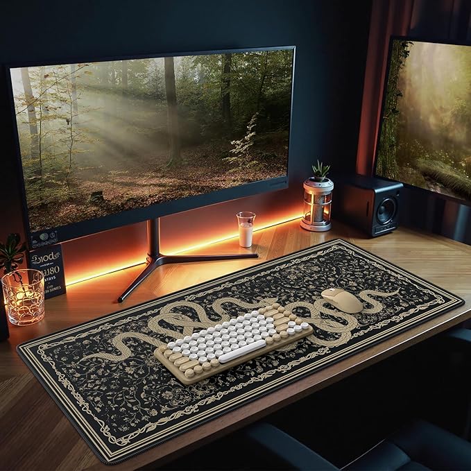 HAOCOO Large Gaming Mouse Pad with Smooth Surface, Non-Slip XXL Desk Mat with Stitched Edges, Waterproof Computer Mats for Desktop, Animal Mouse Mat for Home, Office(Snake)