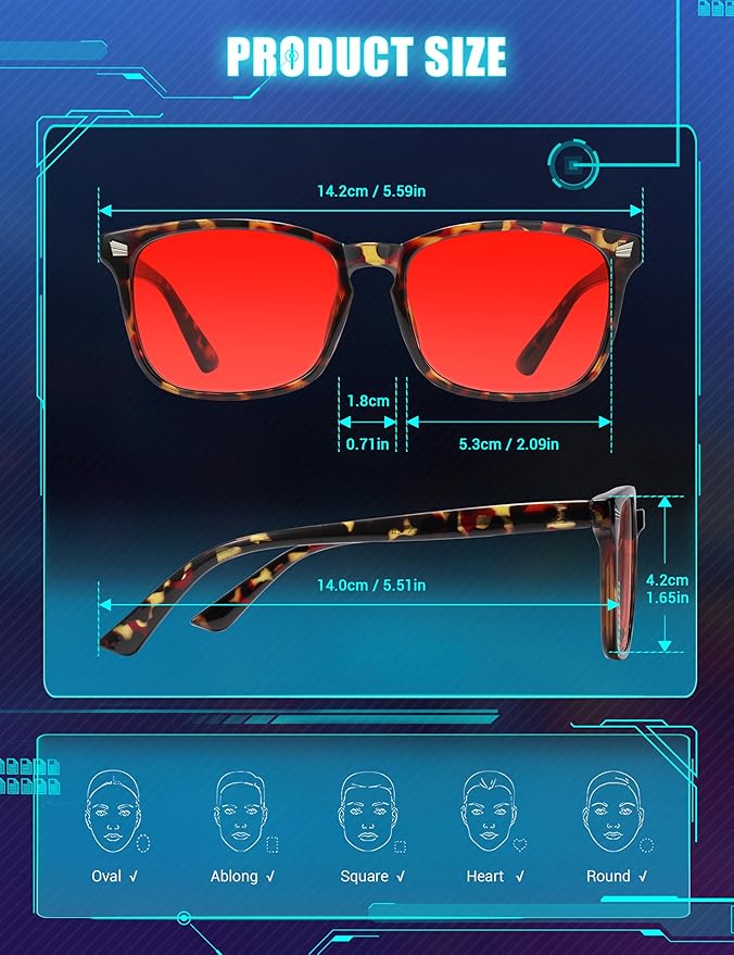 TIJN Sleep Glasses with Blue Green Light Blocking, Red Light Lens for Computer Gaming, Screen Fatigue & UV Protection