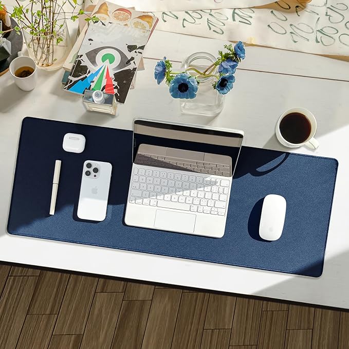 Waterproof Large Gaming Mouse Pad with Durable Stitched Edges, Non-Slip Rubber Base, Grainy Jacquard Mouse Mat Desk Pad for Home Office Gaming, 27.6"x11.8"x0.12", Matte Navy Blue
