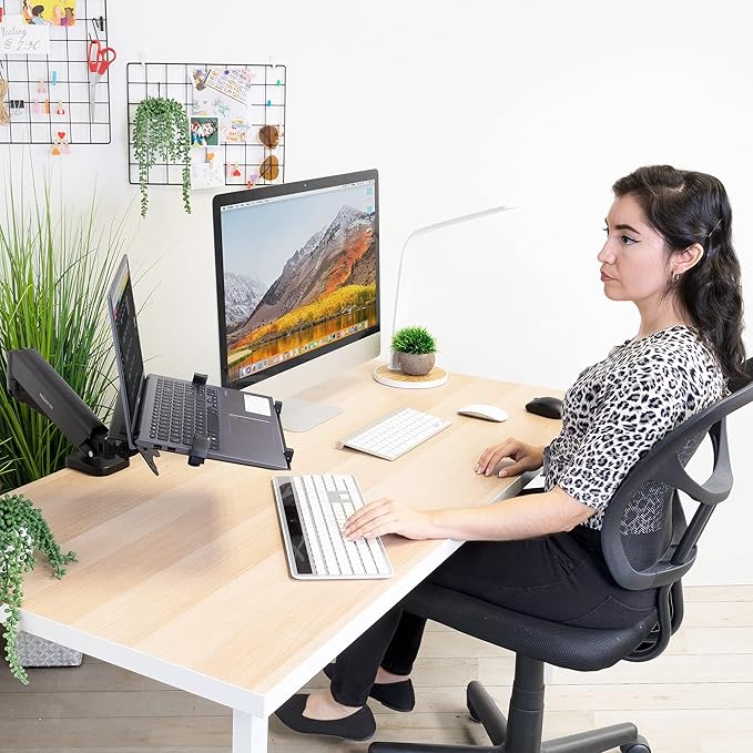 Mount-It! Laptop Tray for Monitor Arm, VESA Laptop Mount Tray for 75x75 & 100x100 Monitor Arms, Ventilated Steel Notebook Holder with Adjustable Clips, Fits Laptops up to 16.5" Wide