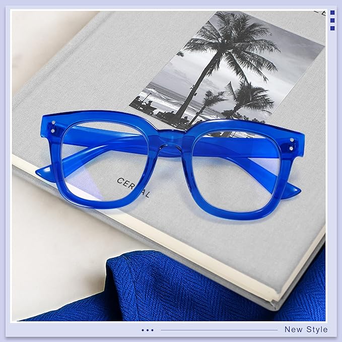Madison Avenue Oversized Blue Light Blocking Glasses for Women Fashion Blue Light Blockers Anti Eyestrain & UV Protection Computer Eyeglasses (Klein Blue)