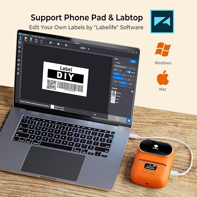 Memoqueen M110 Label Maker Machine-Barcode Label Printer, Portable Sticker Maker for Price Tag, Logo,Address, Mailing, Home, Office & Small Business, Compatible with Phones&PC Orange