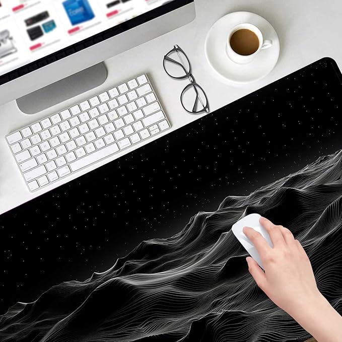 Large Extended Gaming Mouse Pad with Stitched Edges,Black 3D Design XL Desk Pad Mouse Pads for Desk,Waterproof Computer Keyboard Mat Mousepad with Non-Slip Base for Esports Pros/Gamer/Desktop/Office