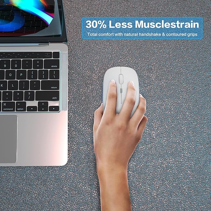 Wireless Bluetooth Mouse Rechargeable Laptop Mice Use Portable(Bluetooth5.2 and USB 2.4G) Dual Mode Connection Silent Slim Computer Mouse for Laptop/iPad Tablet/Apple MacBook/PC(Bright White)