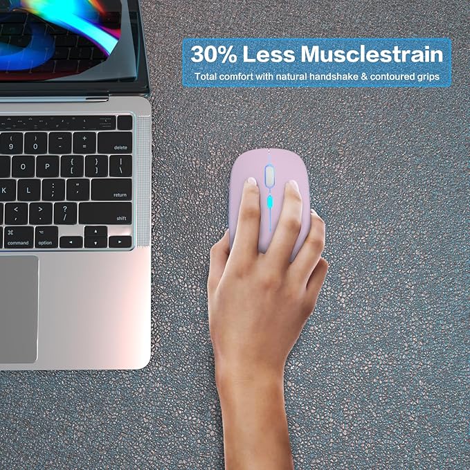 Wireless Bluetooth Mouse Rechargeable Laptop Mice with LED Use Portable(BT5.2 and USB 2.4G) Dual Mode Connection Silent Slim Computer Mouse for Laptop/iPad Tablet/Apple MacBook/PC (Pink)