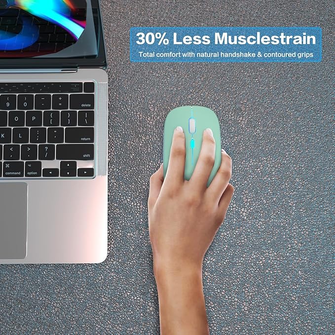 Wireless Bluetooth Mouse - Rechargeable Laptop Mice - with LED Lights,Dual Mode(Bluetooth 5.2 & Portable USB 2.4G) Connection,Silent Computer Mouse for Laptop,iPad,Tablet,MacBook,& PC(Green)