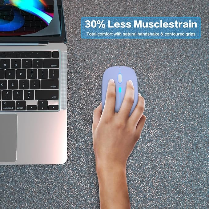 Wireless Bluetooth Mouse Rechargeable Laptop Mice with LED Use Portable(BT5.2 and USB 2.4G) Dual Mode Connection Silent Slim Computer Mouse for Laptop/iPad Tablet/Apple MacBook/PC (Purple)
