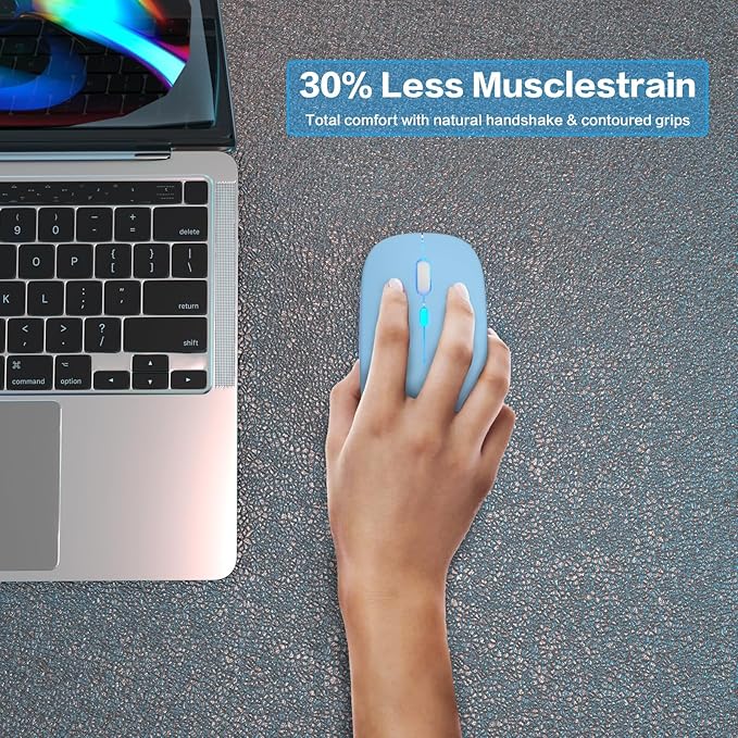 Wireless Bluetooth Mouse Rechargeable Laptop Mice with LED Use Portable(BT5.2 and USB 2.4G) Dual Mode Connection Silent Slim Computer Mouse for Laptop/iPad Tablet/Apple MacBook/PC(Blue)