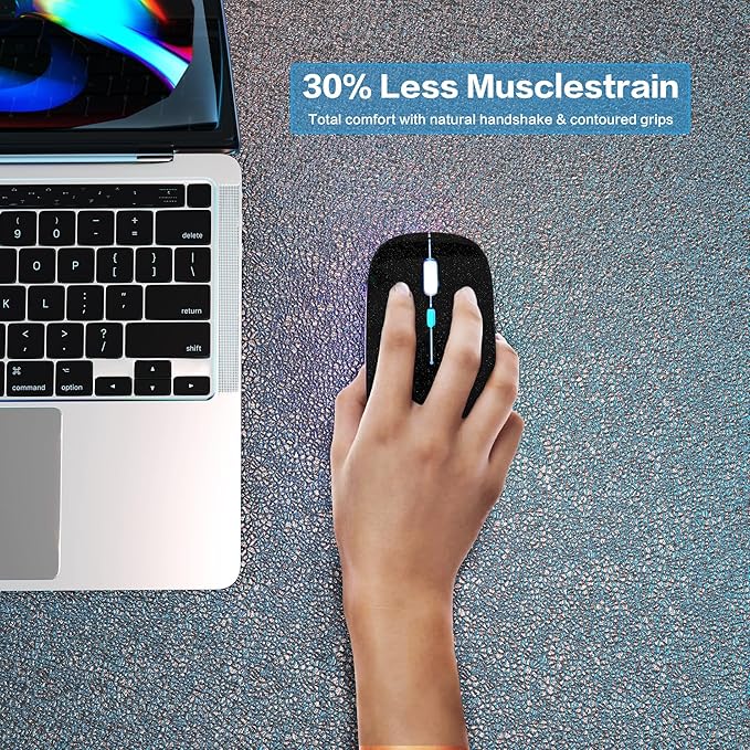 Wireless Bluetooth Mouse Rechargeable Laptop Mice with LED Use Portable(BT5.2 and USB 2.4G) Dual Mode Connection Silent Slim Computer Mouse for Laptop/iPad Tablet/Apple MacBook/PC(Black Pearl)