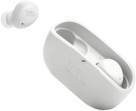 JBL Vibe Buds 2 - True Wireless Noise Cancelling Earbuds with JBL Pure Bass Sound & Smart Ambient technology, 4mics for crisp, clear calls, up to 40Hrs of Playback, IP54 Dust & Water resistant (White)