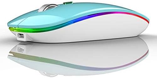 TENMOS Wireless Bluetooth Mouse, LED Slim (BT 5.1 + USB) 2.4GHz Rechargeable Silent Bluetooth Wireless Mouse with Type C Adapter for Laptop/MacBook/iPad OS 13 and Above (Blue)