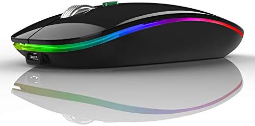 TENMOS Wireless Bluetooth Mouse, LED Slim (Bluetooth 5.1 + USB) 2.4GHz Rechargeable Silent Bluetooth Wireless Mouse with Type C Adapter for Laptop/MacBook/iPad OS 13 and Above (Black)