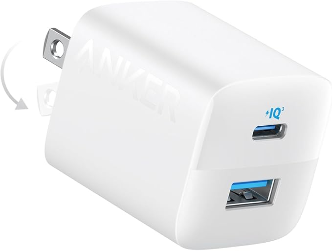 Anker USB C Charger Block, 33W 2 Port Compact Charger with Foldable Plug for iPhone 17/16 Series, Galaxy, and More (Cable Not Included, White)