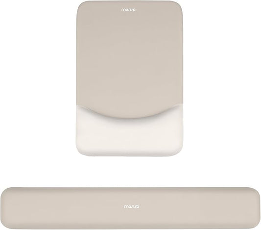 MOSISO Wrist Rest Support for Mouse Pad&Keyboard Set, Rectangular Ergonomic Mousepad Non-Slip Base Home/Office Pain Relief&Easy Typing Pad with Neoprene Cloth&Raised Silicone Lining, Stone Gray