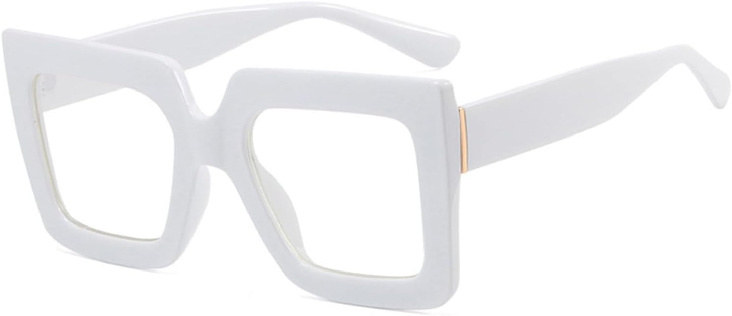 Onrtry Oversized Square Blue Light Glasses for Women Men Thick Frame Big Computer Eyewear Non-Prescription Eyeglasses
