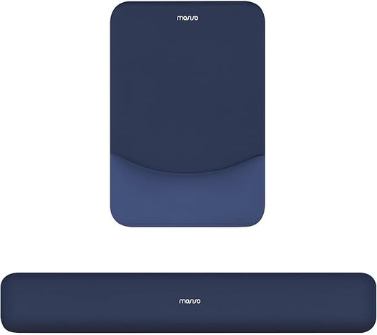 MOSISO Wrist Rest Support for Mouse Pad&Keyboard Set, Rectangular Ergonomic Mousepad Non-Slip Base Home/Office Pain Relief&Easy Typing Pad with Neoprene Cloth&Raised Silicone Lining, Navy Blue