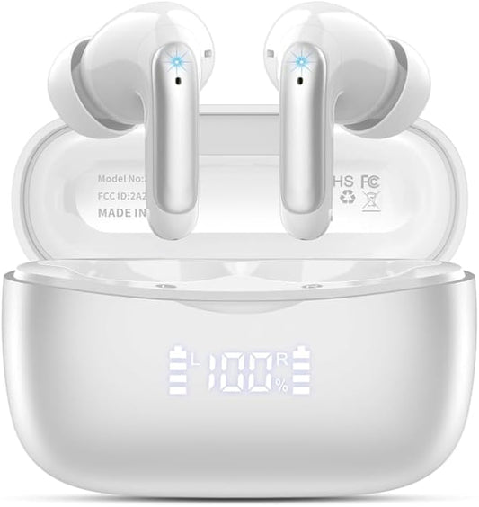 WeurGhy Wireless Earbuds, HiFi Sound Bluetooth 5.3 Headphones with 4 ENC Noise Mic, 56H Playtime Ear Buds with LED Display, USB-C, IPX7 Waterproof Wireless Headphones for Sports Workout