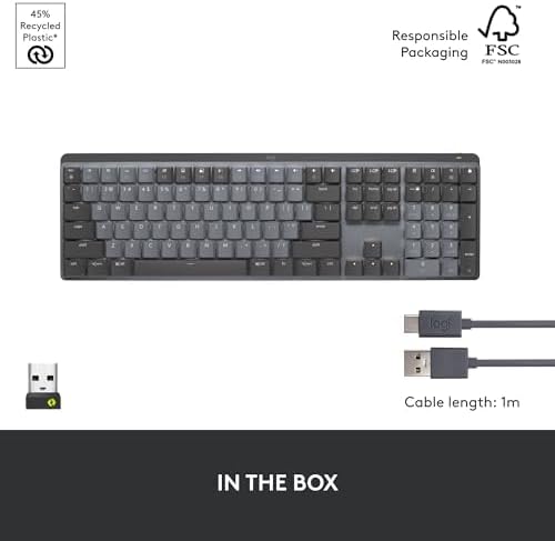 Logitech MX Mechanical Wireless Illuminated Performance Keyboard, Linear Switches, Backlit Keys, Bluetooth, USB-C, macOS, Windows, Linux, iOS, Android, Metal