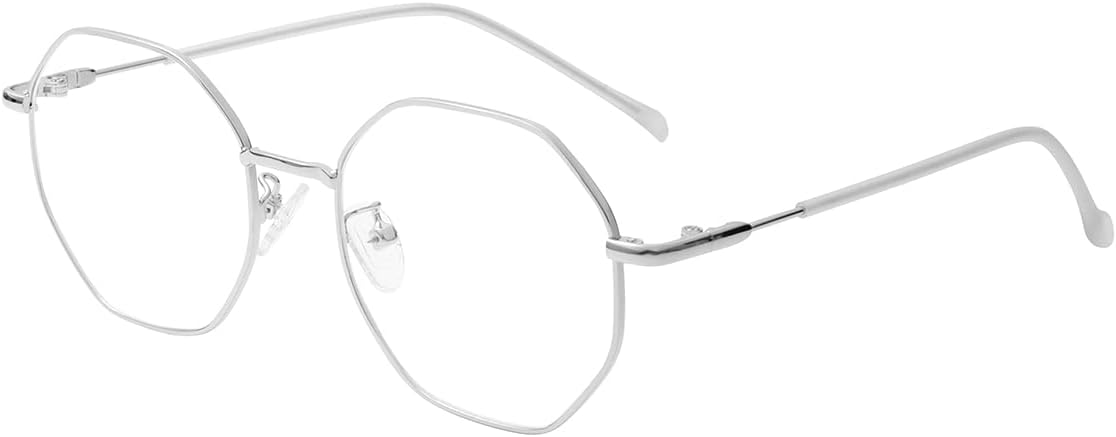 JOVAKIT Polygon Blue Light Blocking Glasses for Women Men Vintage Octagon Square Non-prescription Metal Eyeglasses