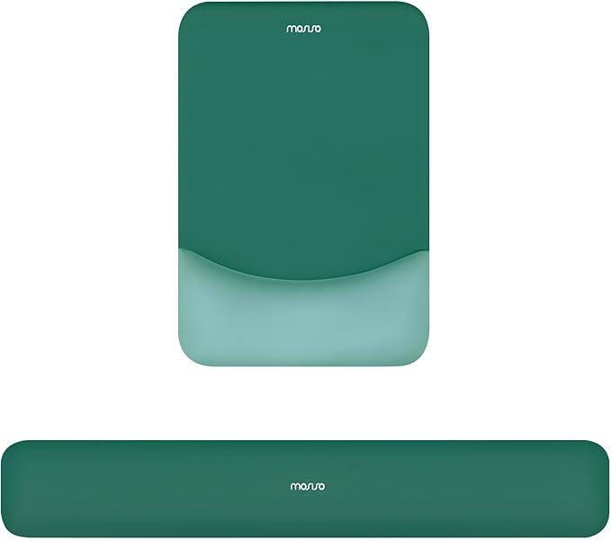 MOSISO Wrist Rest Support for Mouse Pad&Keyboard Set, Rectangular Ergonomic Mousepad Non-Slip Base Home/Office Pain Relief&Easy Typing Pad with Neoprene Cloth&Raised Silicone Lining, Peacock Green