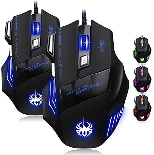 Birsppy Jiale 2 Pack Professional LED Optical 7200 DPI 7 Button USB Wired Gaming Mouse Mice for Gamer, PC, MAC, Laptop, Computer-Black