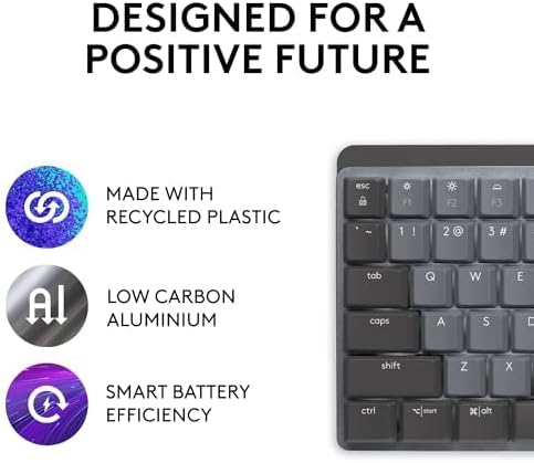 Logitech MX Mechanical Mini Wireless Illuminated Keyboard, Tactile Quiet Switches, Backlit, Bluetooth, USB-C, macOS, Windows, Linux, iOS, Android, Metal