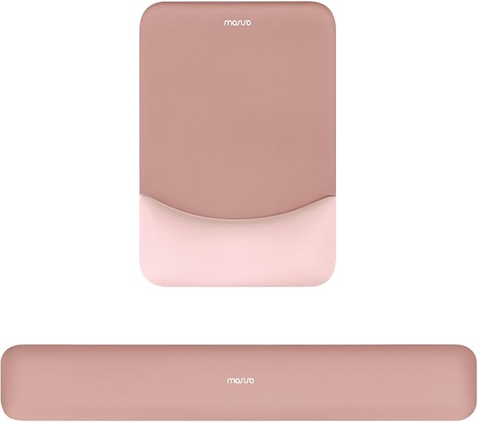 MOSISO Wrist Rest Support for Mouse Pad&Keyboard Set, Rectangular Ergonomic Mousepad Non-Slip Base Home/Office Pain Relief&Easy Typing Pad with Neoprene Cloth&Raised Silicone Lining, Salmon Pink