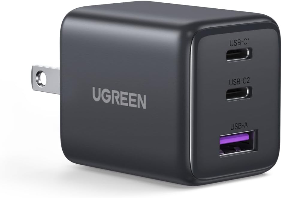 UGREEN 3-Port 30W USB C Charger, GaN II Compact iPhone Charger Fast Charging, Type C Power Adapter for iPhone 17/16/15 Series, Galaxy S26/S25/24, iPad, MacBook Neo/Air, Matt Black