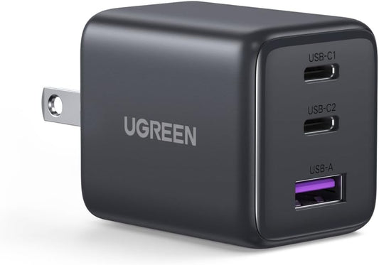 UGREEN 3-Port 30W USB C Charger, GaN II Compact iPhone Charger Fast Charging, Type C Power Adapter for iPhone 17/16/15 Series, Galaxy S26/S25/24, iPad, MacBook Neo/Air, Matt Black