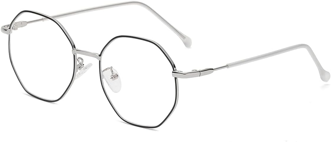 Polygon Blue Light Blocking Glasses for Women Men Retro Octagon Square Non-prescription Metal Frame Eyeglasses