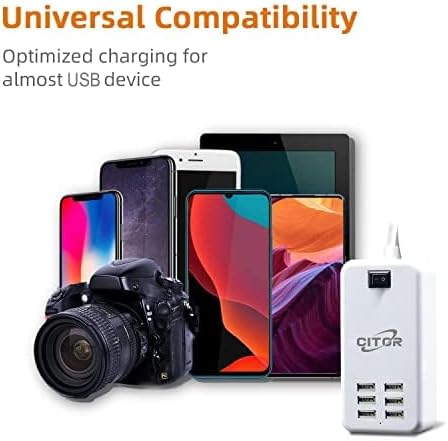 Multi USB Charger, 6 Port USB Charging Station for Multiple Devices, Phone, Tablet, Power Strip with ON/Off Switch (White)