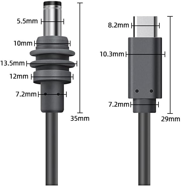 Mini USB C to DC 5.5x2.1mm Power Cable, Type-C to Waterproof DC5521 Cable for Power Bank 65W+ PD Source, Compatible with USB-C Devices, 6.5FT/2M