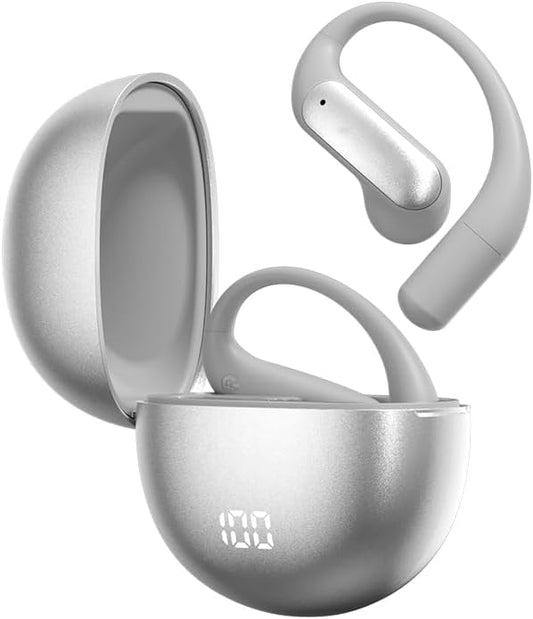 Open Ear Earbuds Bluetooth AI Ear Buds 60Hrs Playtime Wireless Over Headphones with Earhooks IPX7 Waterproof Touch Control Air Conduction Sport Headsets Earphones for Workout Running Grey
