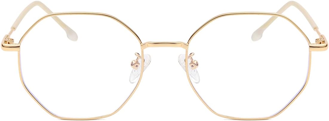 JOVAKIT Polygon Blue Light Blocking Glasses for Women Men Vintage Octagon Square Non-prescription Metal Eyeglasses