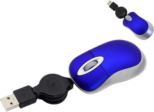Wired Mouse Mini Small Travel Mice with Retractable Cable Portable Compact Pocket Tiny Handheld Little Blue USB-A Mouse for Laptop PC Computer Macbook Kids Girl Boy Women Men Small Hands Gift