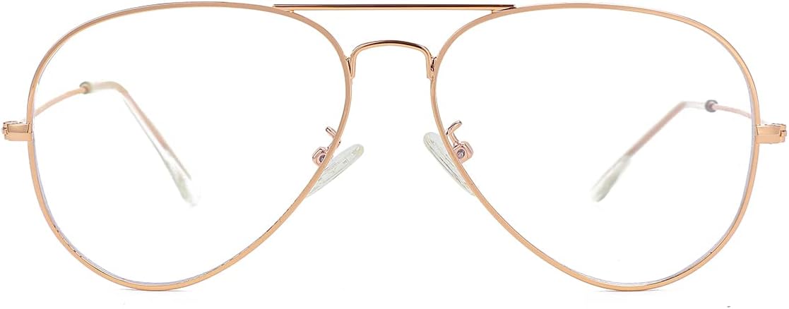 Aviator Clear Lens Glasses for Women Men Non-prescription Eyeglasses Blue Light Blocking Lens Metal Frame