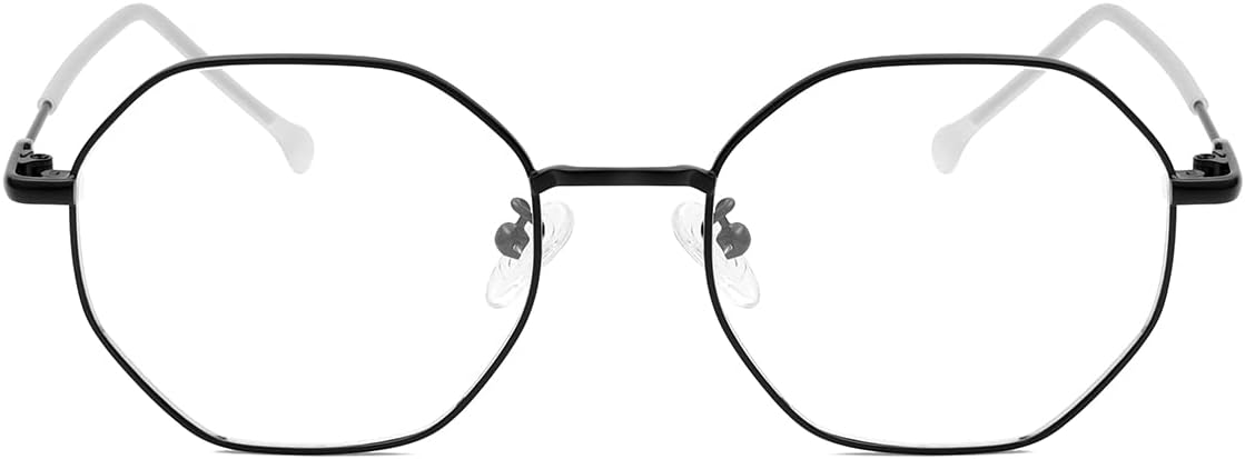 Polygon Blue Light Blocking Glasses for Women Men Retro Octagon Square Non-prescription Metal Frame Eyeglasses