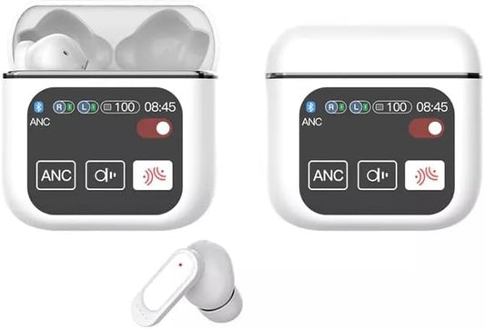 Acuvar Wireless Earbuds Bluetooth Headphones with LED Display, Stereo in Ear Noise Canceling Waterproof USB-C Headphones with Mic for iPhone Android iOS (White)