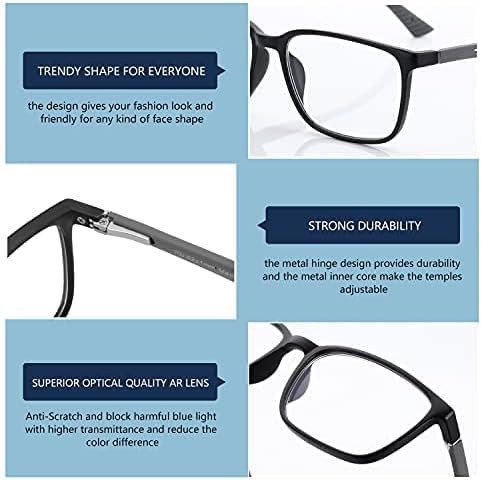 BLUEMOKY Blue Light Reading Glasses for Men???Sport Square Frame Readers, Anti Glare Computer Glasses