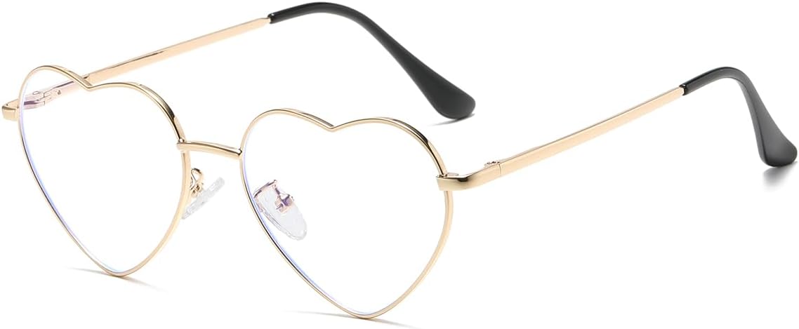 JOVAKIT Heart Shaped Blue Light Blocking Glasses for Women Fashion Vintage Lovely Style Metal Frame Eyeglasses