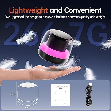 Portable Speaker Bluetooth with Loud Stereo Bass Sound, Mini Wireless Speaker with 7 RGB Lights, TF-Card USB, TWS Pairing, 4H Playtime, IP7 Waterproof Speakers for Travel Party Home Outdoor Gift