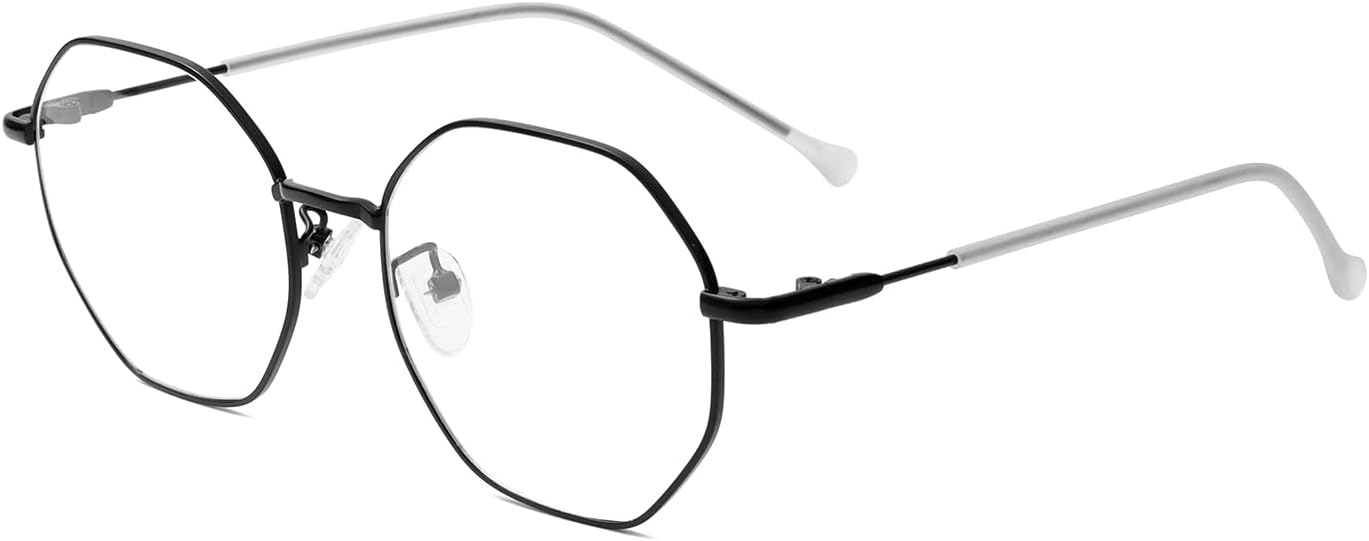 Polygon Blue Light Blocking Glasses for Women Men Retro Octagon Square Non-prescription Metal Frame Eyeglasses